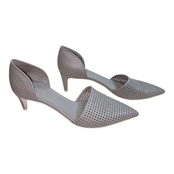 Vince Women's D'Orsay Pointed Toe Kitten Heel Pumps Perforated Leather Gray - Picture 5 of 9